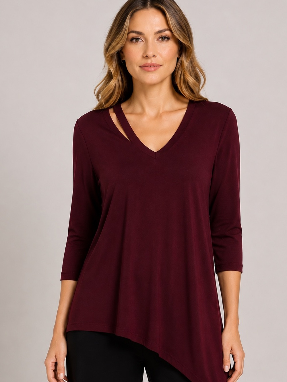 Clara‎ Sun Woo Shirt Large Asymmetrical Hem Neck Cut Out Solid Lagenlook New L